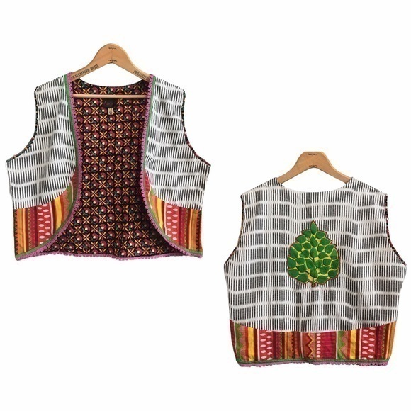 Vintage Jackets & Blazers - Anora Colorful Unique Boho Leaf Appliqué Vest Large